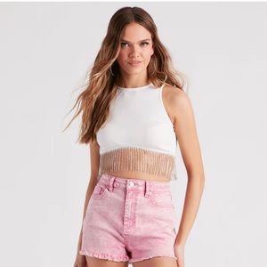 Fringe high neck crop